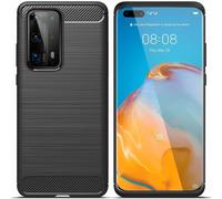 Jhxtech Case for Huawei P40 Pro Case, ELS-N04 ELS-NX9 Case, Ultra Slim Phone Cover with Shock-Absorption Carbon Fiber TPU Rubber Protective Cases for Huawei P40 Pro Black