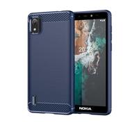 Jhxtech Case for Nokia C2 2nd Edition Case TA-1468 TA-1454 Case, Ultra Slim Phone Cover with Shock-Absorption Carbon Fiber TPU Rubber Protective Cases for Nokia C2 2nd Edition Navy Blue