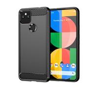 Jhxtech Case for Pixel 5, Google 5 GD1YQ GTT9Q, Ultra Slim Carbon Fiber TPU Case with Shock-Absorption, Black