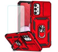 Jhxtech for Galaxy A13 4G/Samsung A13 4G A135F Case with Tempered Glass Screen Protector and Slide Camera Cover, Magnetic Ring Car Mount Holder Kickstand Protective Cover for Samsung Galaxy A13 4G Red