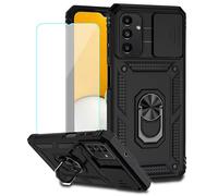 Jhxtech for Galaxy A13 5G/Samsung A04S SM-A136U A047F Case with Tempered Glass Screen Protector and Slide Camera Cover, Magnetic Ring Car Mount Holder Kickstand Cover for Samsung Galaxy A13 5G Black