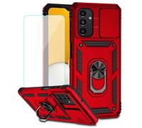 Jhxtech for Galaxy A13 5G/Samsung A04S SM-A136U SM-A047F Case with Tempered Glass Screen Protector and Slide Camera Cover, Magnetic Ring Car Mount Holder Kickstand Cover for Samsung Galaxy A13 5G Red