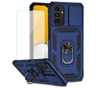 Jhxtech for Galaxy A13 5G/Samsung A04S SM-A136U SM-A047F Case with Tempered Glass Screen Protector and Slide Camera Cover, Magnetic Ring Car Mount Holder Kickstand Cover for Samsung Galaxy A13 5G Blue
