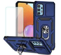 Jhxtech for Galaxy A32 4G Case, Samsung A32 4G SM-A325F Case with Tempered Glass Screen Protector and Slide Camera Cover, Magnetic Ring Car Mount Holder Kickstand Cover for Samsung Galaxy A32 4G Blue