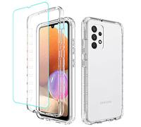 Jhxtech for Galaxy A32 4G Case, SM-A325F SM-A325M Case with Tempered-Glass Screen Protector, Clear Full Body Protective Hard PC Shell TPU Bumper Cover Cases for Samsung Galaxy A32 4G (clear)
