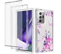 Jhxtech for Galaxy Note 20 Ultra 5G Case, SM-N986B Case with Tempered-Glass Screen Protector, Cute Clear Floral Pattern Full Body Protective Cover Cases for Samsung Galaxy Note 20 Ultra (Rose Flower)