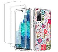 Jhxtech for Galaxy S20 FE 5G Case, Samsung S20 FE G781B Case with Tempered-Glass Screen Protector, Cute Clear Floral Pattern Full Body Protective Cover Cases for Samsung Galaxy S20 FE (Floral Prints)