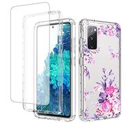 Jhxtech for Galaxy S20 FE 5G Case, Samsung S20 FE SM-G781B Case with Tempered-Glass Screen Protector, Cute Clear Floral Pattern Full Body Protective Cover Cases for Samsung Galaxy S20 FE (Rose Flower)