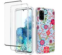 Jhxtech for Galaxy S20 Plus 5G Case, Samsung S20+ SM-G986F Case with Tempered-Glass Screen Protector, Clear Floral Pattern Full Body Protective Cover Cases for Samsung Galaxy S20 Plus (Floral Prints)