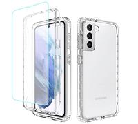 Jhxtech for Galaxy S21 Plus/Samsung S21+ SM-G996B Case with Tempered-Glass Screen Protector, Clear Full Body Protective Hard PC Shell TPU Bumper Cover Cases for Samsung Galaxy S21 Plus 5G (clear)