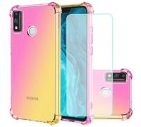 Jhxtech for Huawei Honor 9X Lite 6.5" Case with Tempered Glass Screen Protector, Clear Gradient Case Slim Anti Scratch TPU Cover Protective Case for Huawei Honor 9X Lite (Pink/Gold)