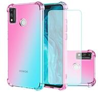 Jhxtech for Huawei Honor 9X Lite 6.5" Case with Tempered Glass Screen Protector, Clear Gradient Case Slim Anti Scratch TPU Cover Protective Case for Huawei Honor 9X Lite (Pink/Green)