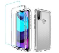 Jhxtech for Moto E20/Moto E30/Moto E40 Case, XT2155 XT2158 Case with Tempered-Glass Screen Protector, Clear Full Body Protective Hard PC Shell TPU Bumper Cover Cases for Motorola Moto E20 (clear)