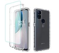 Jhxtech for Nord N10 Case, OnePlus N10 BE2029 Case with Tempered-Glass Screen Protector, Clear Full Body Protective Hard PC Shell TPU Bumper Cover Cases for OnePlus Nord N10 5G (clear)