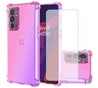 Jhxtech for OnePlus 9RT 5G Case with Tempered Glass Screen Protector, Clear Gradient Case Slim Anti Scratch TPU Cover Shockproof Protective Case for OnePlus 9RT 5G (Pink/Purple)