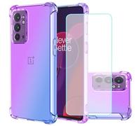 Jhxtech for OnePlus 9RT 5G Case with Tempered Glass Screen Protector, Clear Gradient Case Slim Anti Scratch TPU Cover Shockproof Protective Case for OnePlus 9RT 5G (Purple/Blue)