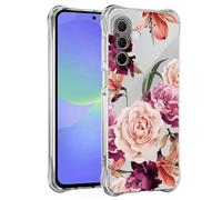 Jhxtech Phone Case for Galaxy A37 Case, for SamsungA37 SM-A376B girls women, Slim Shockproof Clear Floral Pattern Soft Flexible TPU Protective Cover for Samsung Galaxy A37 Purple flower