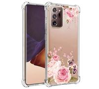 Jhxtech Phone Case for Galaxy Note 20 Ultra 5G Case, Samsung Note 20 Ultra N985F, Slim Shockproof Clear Floral Pattern Soft Flexible TPU Protective Cover for Samsung Galaxy Note 20 Ultra Rose Flower