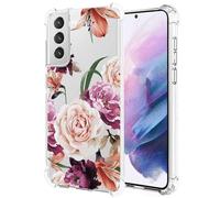 Jhxtech Phone Case for Galaxy S21 Plus Case, Samsung S21+ SM-G996B girls women, Slim Shockproof Clear Floral Pattern Soft Flexible TPU Protective Cover for Samsung Galaxy S21 Plus 5G Purple flower