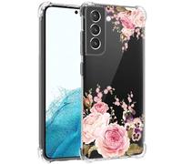 Jhxtech Phone Case for Galaxy S22 5G Case, Samsung S22 SM-S901B girls women, Slim Shockproof Clear Floral Pattern Soft Flexible TPU Protective Cover for Samsung Galaxy S22 5G Rose Flower