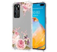 Jhxtech Phone Case for Huawei P40 Pro Case, ELSN04 ELSNX9 girls women, Slim Shockproof Clear Floral Pattern Soft Flexible TPU Protective Cover for Huawei P40 Pro Rose Flower