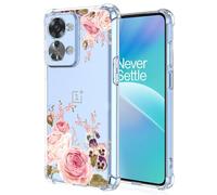 Jhxtech Phone Case for OnePlus Nord 2T Case, OnePlus 2T CPH2399 girls women, Slim Shockproof Clear Floral Pattern Soft Flexible TPU Protective Cover for OnePlus Nord 2T 5G Rose Flower