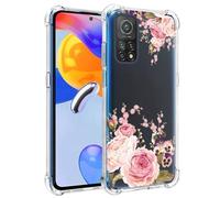 Jhxtech Phone Case for Redmi Note 11 Pro (4G/5G)/Redmi Note 11E Pro girls women, Slim Shockproof Clear Floral Pattern Soft Flexible TPU Protective Cover for Xiaomi Redmi Note 11 Pro 5G Rose Flower