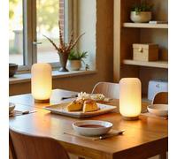 JHY DESIGN 23.5cm High 3-Color Light Source Dimmable Touch Bedside Lamps Set of 2 Rechargeable Button Control Lamps 3D Printed Nightstand Lamps with Woodbase for Bedroom (White, Type-C Charging)