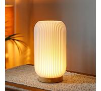 JHY DESIGN 3-Color Lightsource Dimmable Touch Bedside Lamp 23.5cm High Button Control Table 3D Printed Nightstand Lantern with Woodbase for Bedroom Living Room Indoors(White, Type-C Charging)