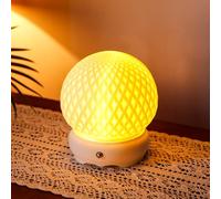 JHY DESIGN 3 Colors Bedside Rechargeable Table Lamp Translucent Ceramics Dimmable LED Touch Lamp for Living Room Bedroom Cafe Outdoors Kids Room (Diamond Pattern)