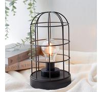 JHY DESIGN Battery Operated Lantern 25cm H Decorative Table Lamp Metal Cage Cordless Light with LED Bulb for Home Decor Living Room Bedroom Kitchen Wedding Patio (Black)