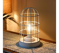 JHY DESIGN Battery Operated Lantern 25cm H Decorative Table Lamp Metal Cage Cordless Light with LED Bulb for Home Decor Living Room Bedroom Kitchen Wedding Patio (White)