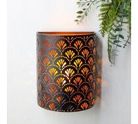 JHY DESIGN Battery Powered Lamp 20cm H Wall Sconce Lighting Metal Rustic Wall Mount Lamp with 6-Hours Timer Wall Decor for Living Room Bedroom Hallway Stairway (Brown Flabellum)