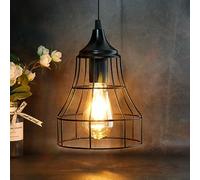 JHY DESIGN Black Metal Cage Hanging Battery Powered Lamp Decorative Pendant Light with 6 Hours Timer for Bar Bedroom Garden Parties Patio Indoor Outdoor Living Room (Geometry)
