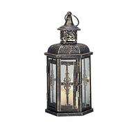 JHY DESIGN Decorative Hanging Lantern 25 cm High Vintage Candlesticks, Metal Candle Holder with Glass for Indoor Garden Balcony Living Room (Black with Gold Brush)