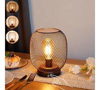 JHY DESIGN Dimmable Touch Bedside Table Lamp Rechargeable Battery Powered Light with LED Bulb Cordless Accent Lantern for Weddings Parties Patio Events for Indoors Outdoors(Metal Base, Bronze Round)
