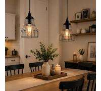 JHY DESIGN Hanging Lamp Set of 2 Battery Powered Decorative Pendant Lamp Metal Cage Battery Lamp with 6 Hours Timer for Indoor Outdoor Bar Parties Events Weddings Pavilion (Geometry)