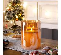 JHY DESIGN Large Moving 3 Wicks 20cm Dia Battery Powered Candle Simulation 3D Glass LED Flameless Tea Lights with 6-Hour Timer Function for Party Christmas Wedding Living Room Table Bar(Gold)