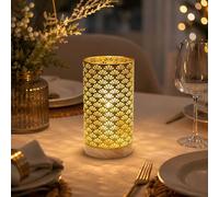 JHY DESIGN Metal Battery Powered Table Lamp, 22.5cm Gold Moroccan Cordless Lamp with 6-Hour Timer, Warm White Decorative Night Light for Bedroom Living Room Hallway Shelf (Gold)