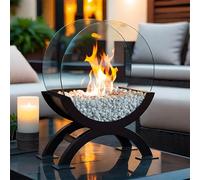 JHY DESIGN Round Large Metal and Glass Fireplace/Firepit for Indoor Outdoor