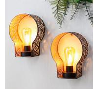 JHY DESIGN Set of 2 Battery Operated Lamp Unique Cordless Sconces Lantern Metal Cage Wall Mount Lights with 6-Hour Timer for Home Living Room Bedroom Kitchen Hallway Stairway