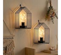 JHY DESIGN Set of 2 Battery Operated Lamps & Wall Sconces, Black Steeple