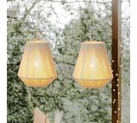 JHY DESIGN Set of 2 Battery Powered Hanging Lamp 20.5cm H Braided Cotton Rope Decorative Pendant Light Hemp Rope Rattan Lighting Fixtures with 6 Hours Timer for Garden Living Room Indoor Outdoor