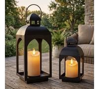 JHY DESIGN Set of 2 Black Decor Cordless Wall Sconces Battery Operated Table Lamps 45.5cm/29cm H Metal Cage Wall Mount Lamps with 6-Hour Timer for Home Living Room Bedroom Hallway Stairway Outdoo