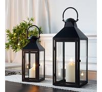 JHY DESIGN Set of 2 Black Decorative Lanterns 44.5 cm & 34 cm Metal Candle Lanterns for Indoor Outdoor Events Paritie and Weddings Vintage Style Hanging Lantern