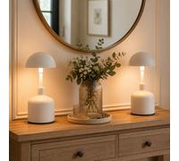 JHY DESIGN Set of 2 Cordless Table Lamps, Rechargeable Touch Mushroom Lamps with 3 Colour Modes, Off White Metal Bedside Lamps for Bedroom, Dining Table, Living Room & Restaurant