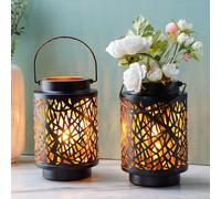 JHY DESIGN Set of 2 LED Metal Table Lamp 20cm High Cordless Light with 6-Hours Timer Battery Lantern for Patio Garden Outdoor Walkway Yard Party Events(Hollow Branch)