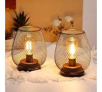 JHY DESIGN Set of 2 Metal Cage LED Lantern Battery Powered Cordless Lights Accent Lamps with LED and 6-Hours Timer Great for Weddings Parties Patio Events for Indoors Outdoors