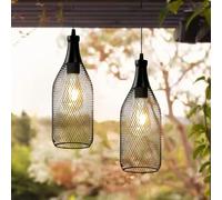 JHY DESIGN Set of 2 Pendant Lamp Battery Powered with 6-Hour Timer Decorative Hanging Light Metal Cage Industrial Retro Chandelier for Bar Home Bedroom Coffee Hallway Pathway Balcony
