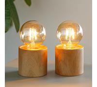 JHY DESIGN Set of 2 Wood Grain Table Lamp 16.5cm Tall Ceramic Cordless Light with Edisonstyle Bulb and 6 Hours Timer Battery Operated Lantern Great for Living Room Weddings Parties Indoors Outdoors